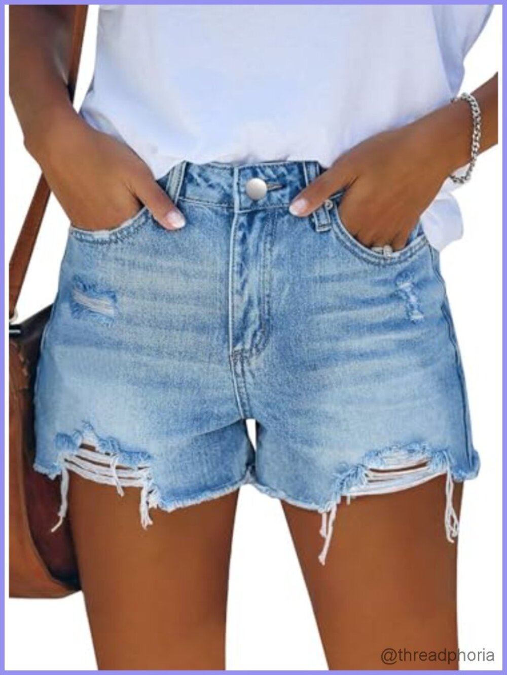 Women's Mid Rise Ripped Raw Hem Stretchy Denim Jean Shorts